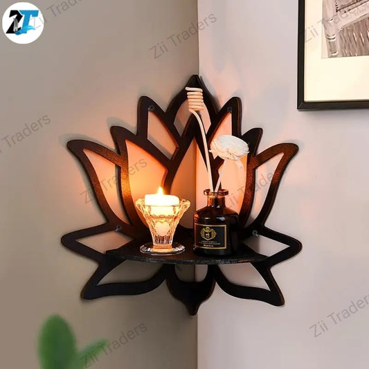 Lotus Shape Wooden Wall Shelf Set Black