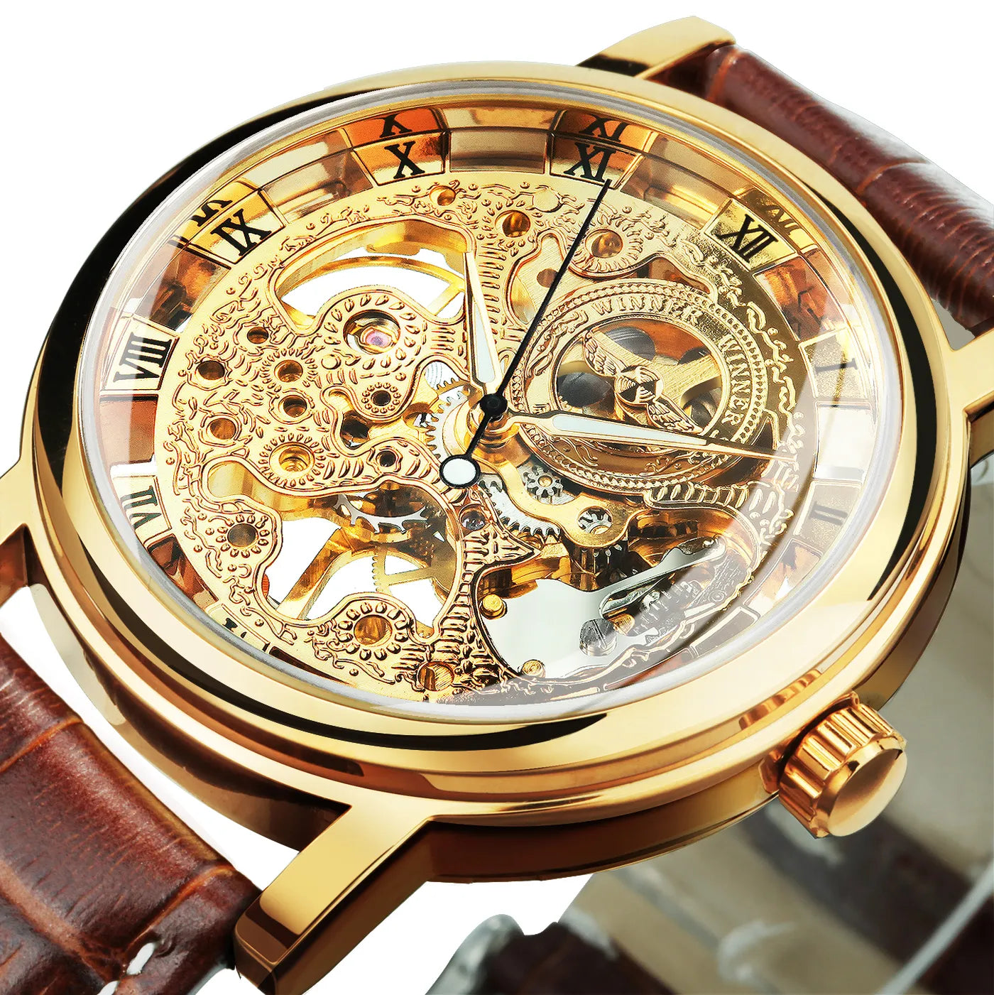 Brown Leather Skeleton Watche for Men