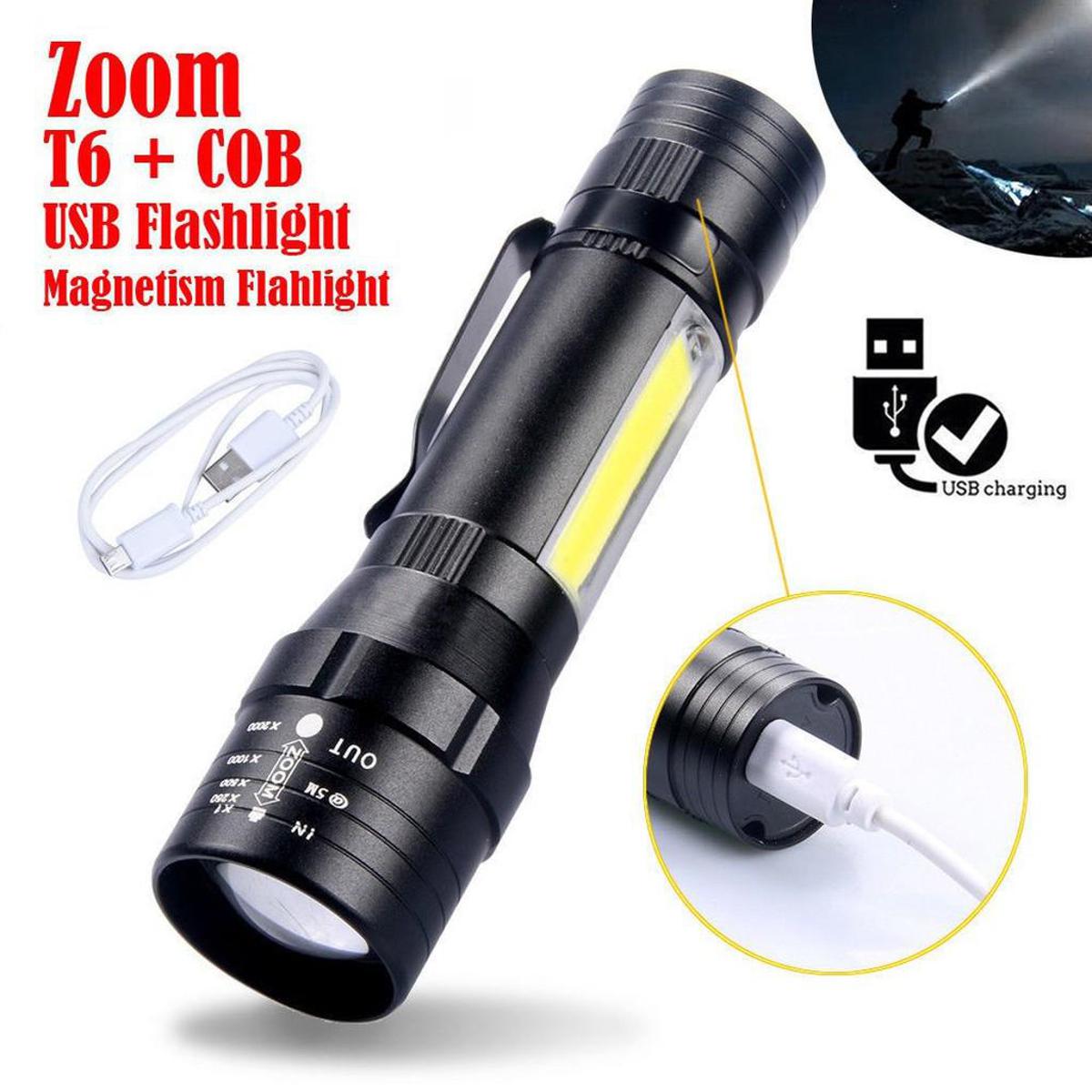 USB Rechargeable Waterproof Zoomable LED Flashlight