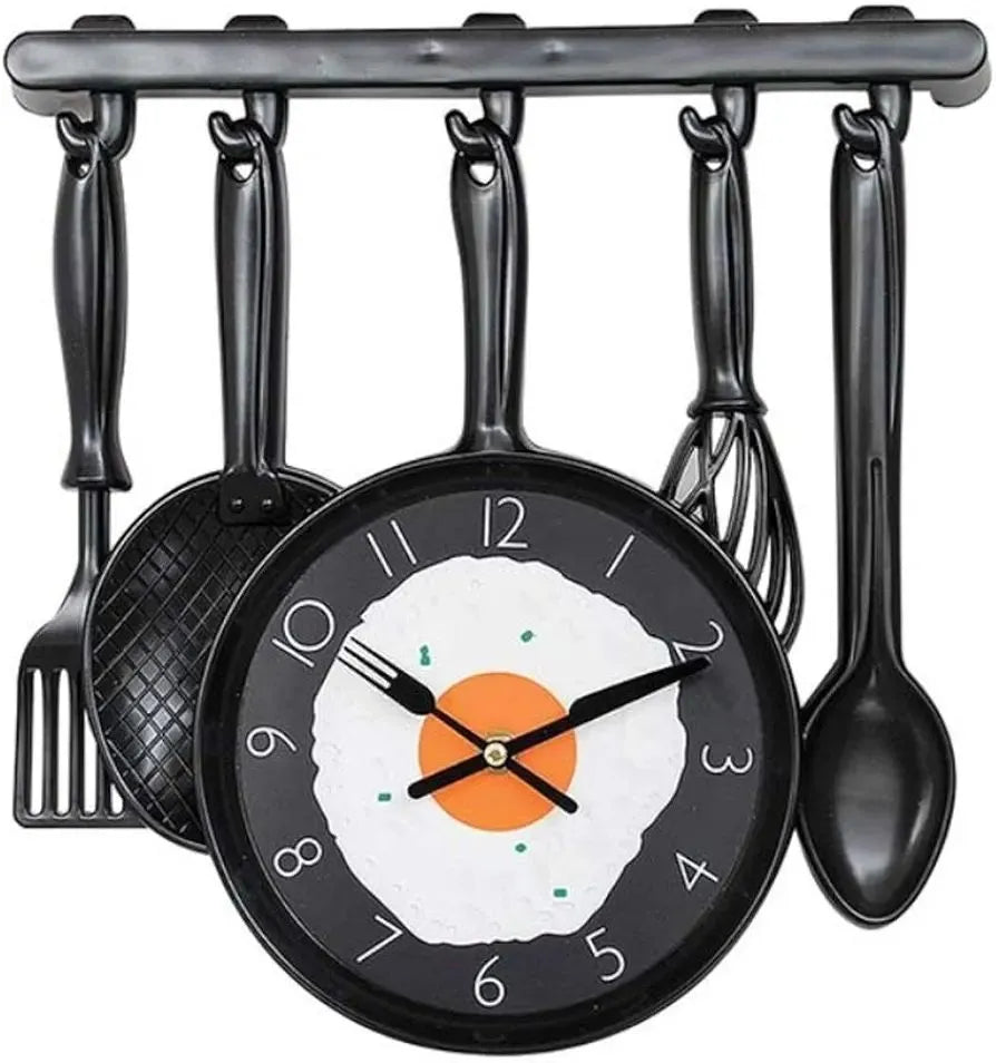 Frying Pan Clock with Fried Egg - Novelty Hanging Kitchen Cafe Wall Clock Kitchen