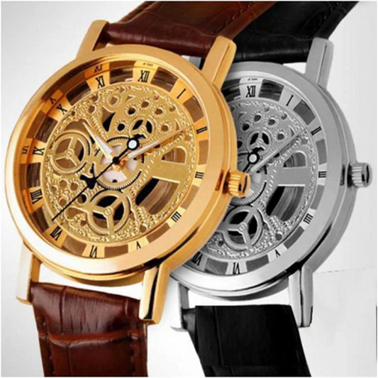 Brown Leather Skeleton Watche for Men