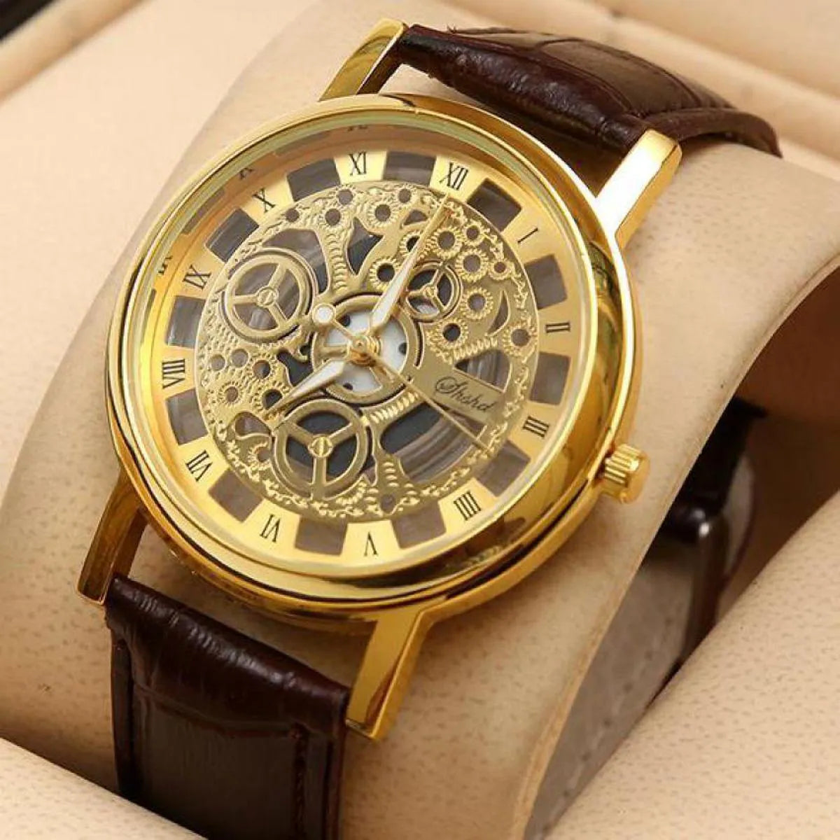 Brown Leather Skeleton Watche for Men